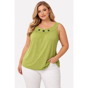 Le Bos Women’s Size 16 Lime Green Sleeveless Blouse Black Geometric Embellished